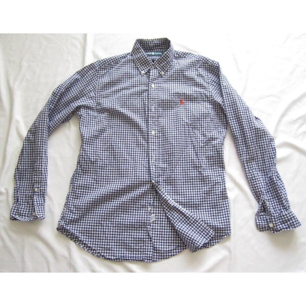 Men Ralph Lauren Button Gingham Long Sleeve Shirt Sz M (MT683)